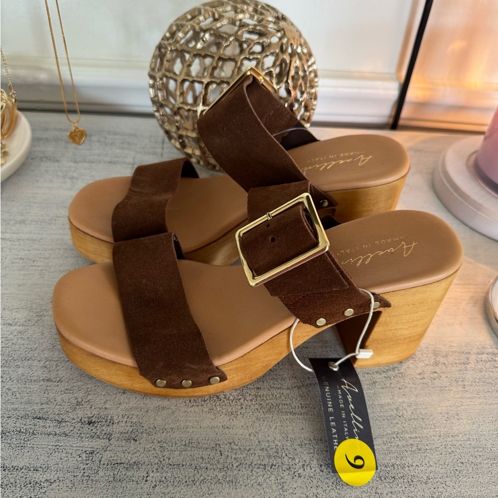 Brown Leather Platform Sandals